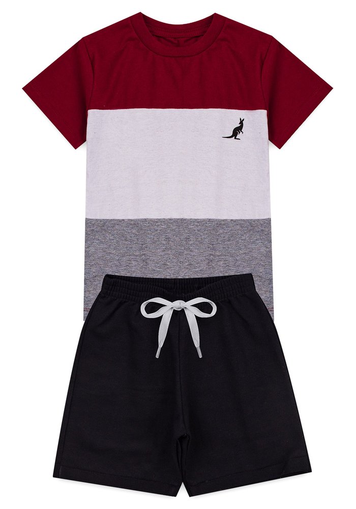 Conjunto Infantil Menino Verão Algodão Premium Listra Kangulu Bordô