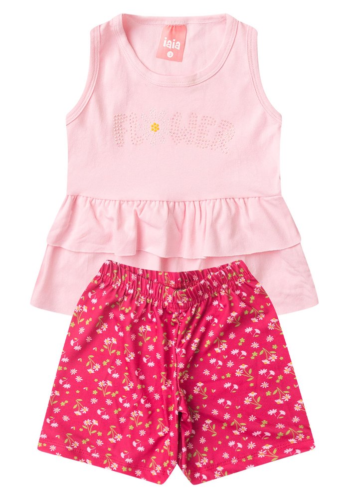 Conjunto Infantil Menina Regata Com Babado Iaia — Algodão + Poliéster Blush