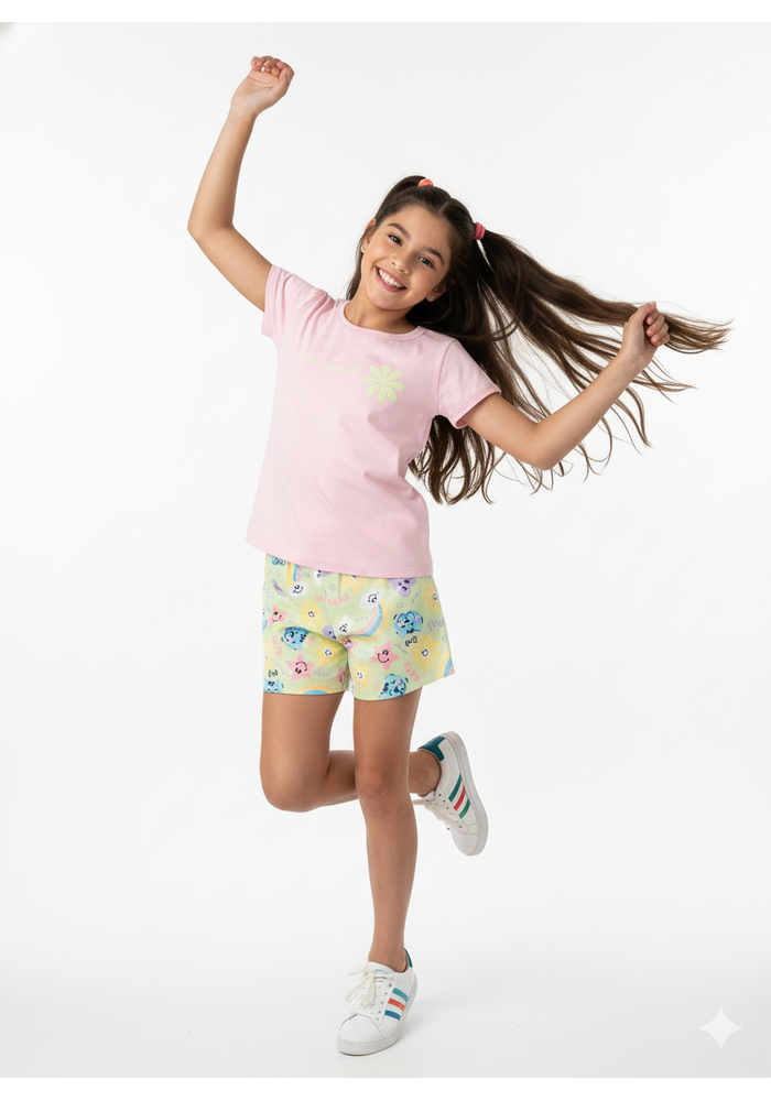 Conjunto Infantil Menina Love Verão Iaia Blush Rosa Claro