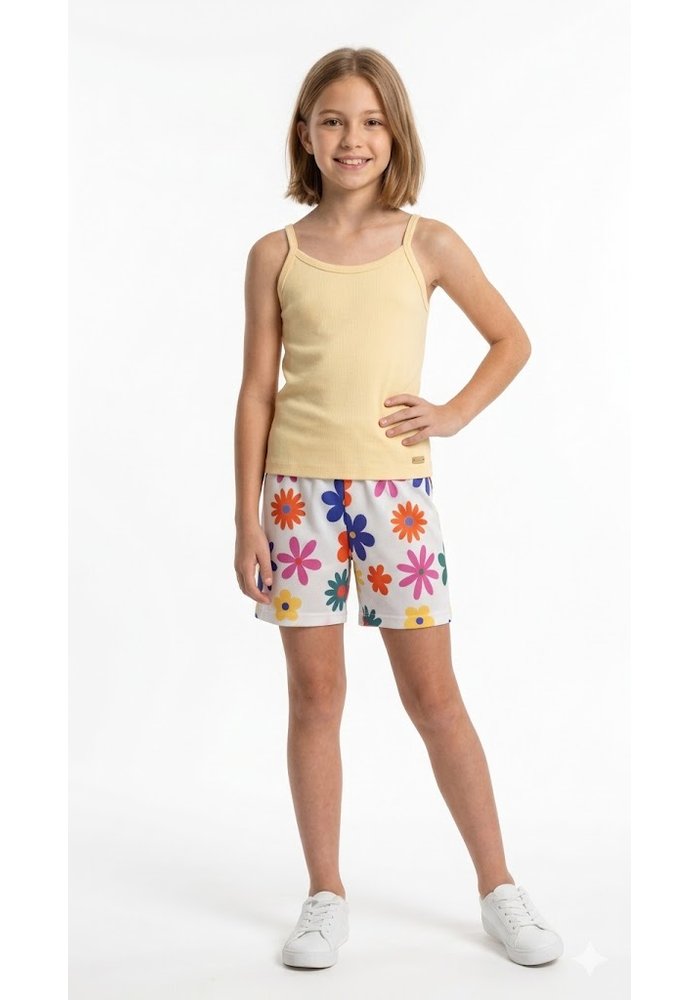 Conjunto Infantil Menina Flores Regata + Shorts Amarelo