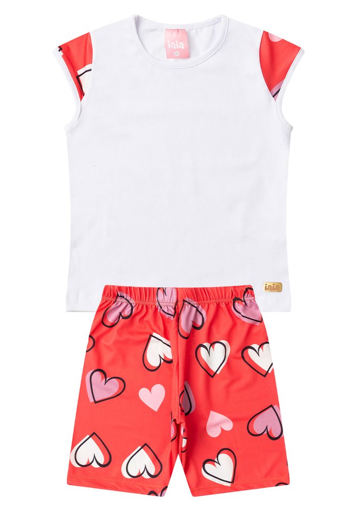 Conjunto Infantil Menina Corações Verão Regata + Shorts Branco