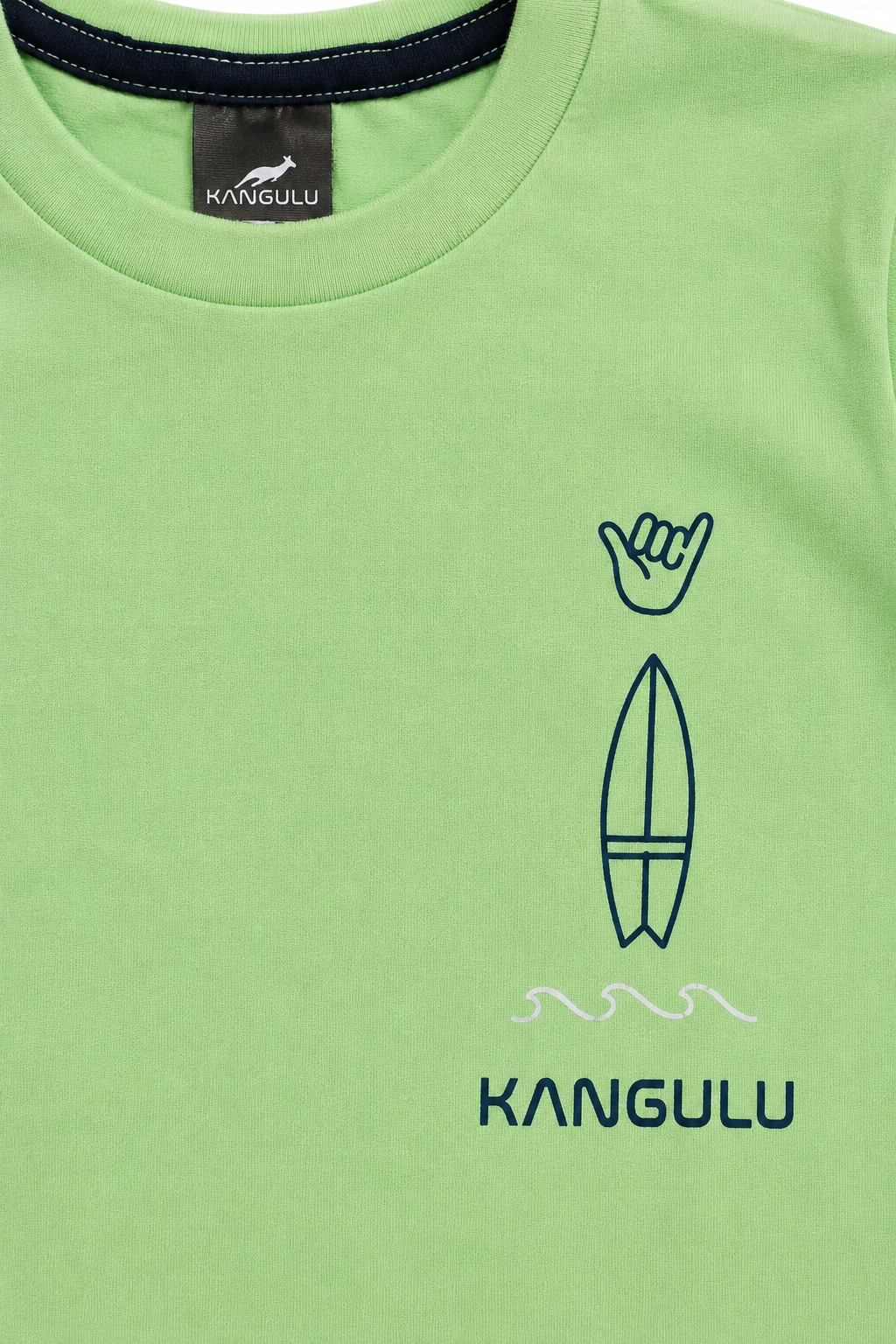 Conjunto Infantil Surf Kangulu &ndash; Camiseta Verde e Bermuda Azul Estampada