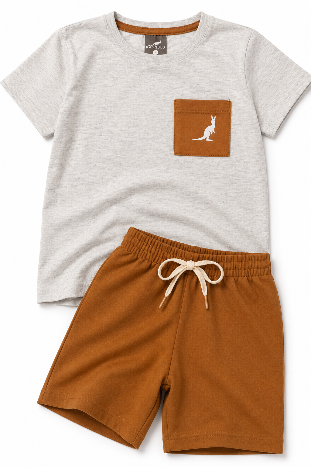 Conjunto Infantil Masculino Mescla e Marrom &ndash; Look B&aacute;sico com Estilo Natural