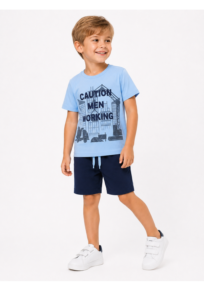 Conjunto Infantil Menino Verão Caution Men Working Kangulu Azul Claro