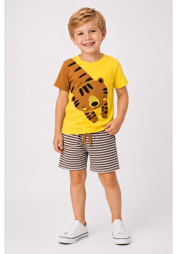 Conjunto Infantil Menino Algodão Premium Tigre Kangulu Amarelo