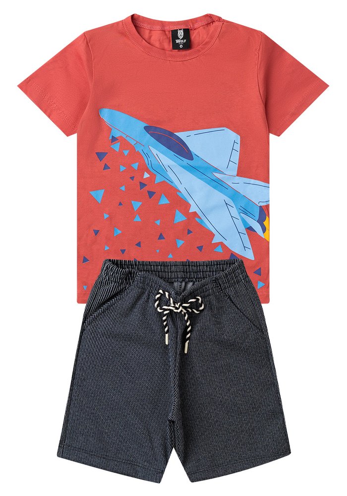 Conjunto Infantil Menino Verão Nave Espacial Kangulu Coral