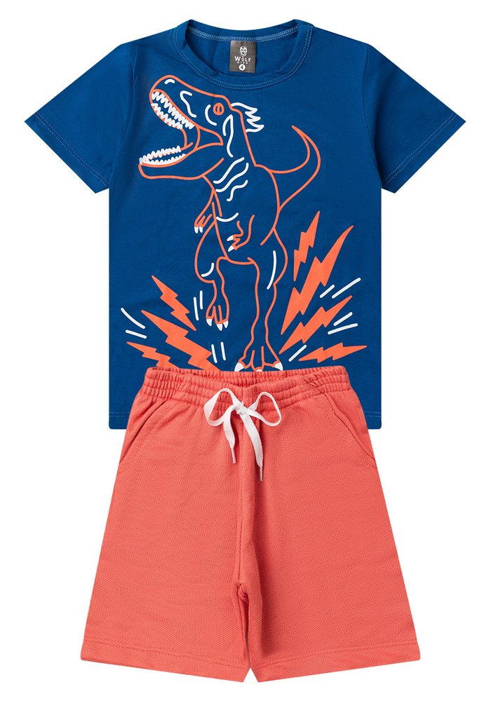 Conjunto Infantil Menino Verão Dino Kangulu Azul Royal