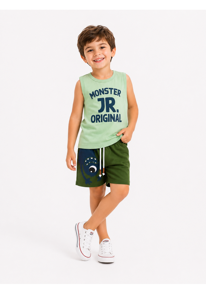 Conjunto Infantil Menino Verão Monster Jr. Kangulu Verde Lima